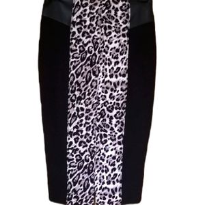 Jessica Simpson Black and Leopard Print Pencil Skirt